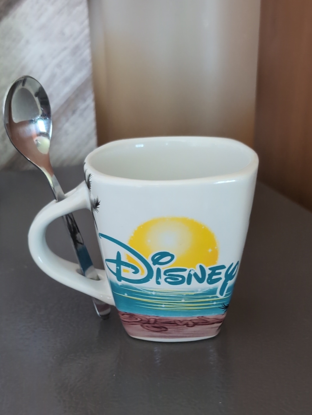 Disney White Mug with Yellow Sun and Teal Ocean Design
